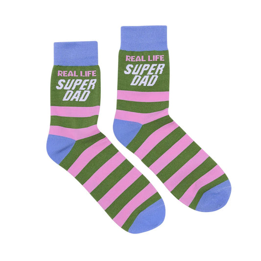 Socks With Sayings "Real Life Super Dad"