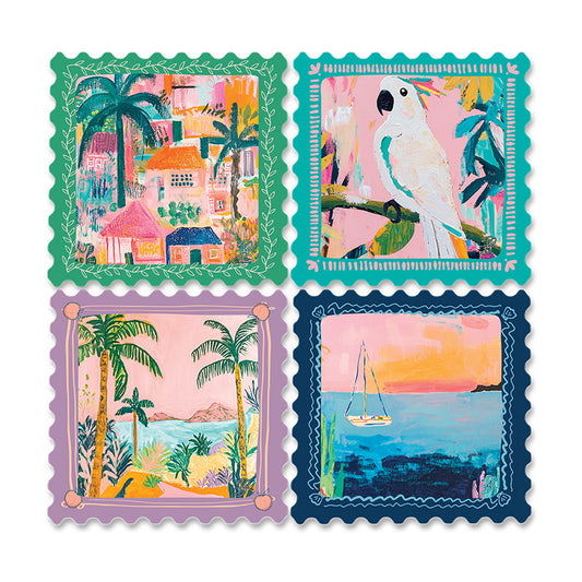 RESIN COASTER SET OF 4 STAMP DESIGN 'DREAMY'