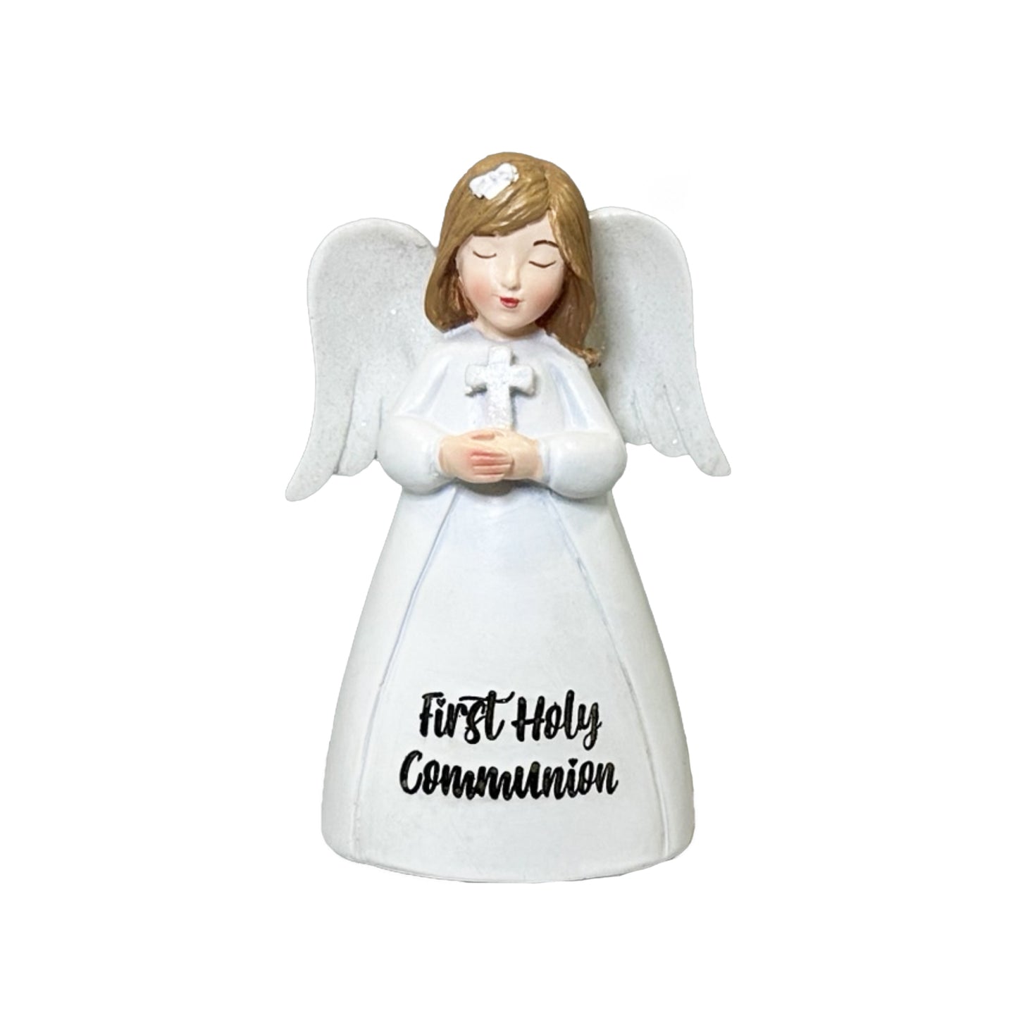 LITTLE BLESSING ANGEL COMMUNION HOLDING CROSS RESIN FIGURE