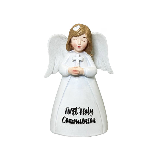 LITTLE BLESSING ANGEL COMMUNION HOLDING CROSS RESIN FIGURE