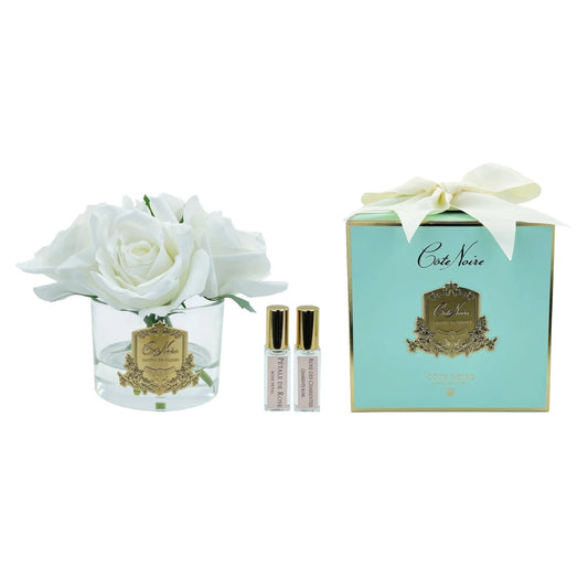Cote Noire Five Rose Ivory White Clear Glass with Gold Crest In Jade Tiffany Box