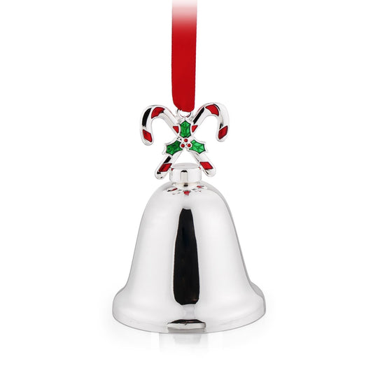 WHITEHILL CHRISTMAS SILVER PLATED BELL WITH CANDY CANES HANGING ORNAMENT