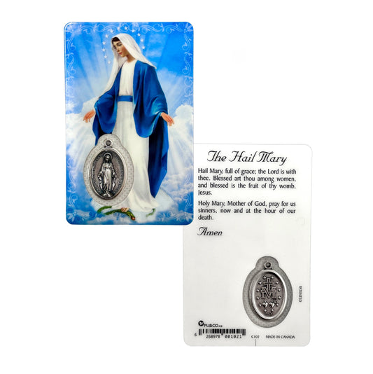 Laminated Window Prayer Card & Charm Miraculous Hail Mary