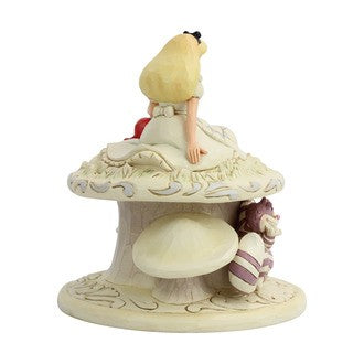 DISNEY TRADITIONS BY JIM SHORE ALICE IN WONDERLAND WHIMSY AND WONDER ALICE ON MUSHROOM WHITE WOODLAND 18CM