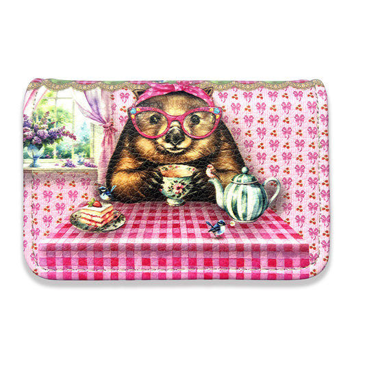 Lisa Pollock PU Leather Card Wallet With Gold Logo Wonda Wombat