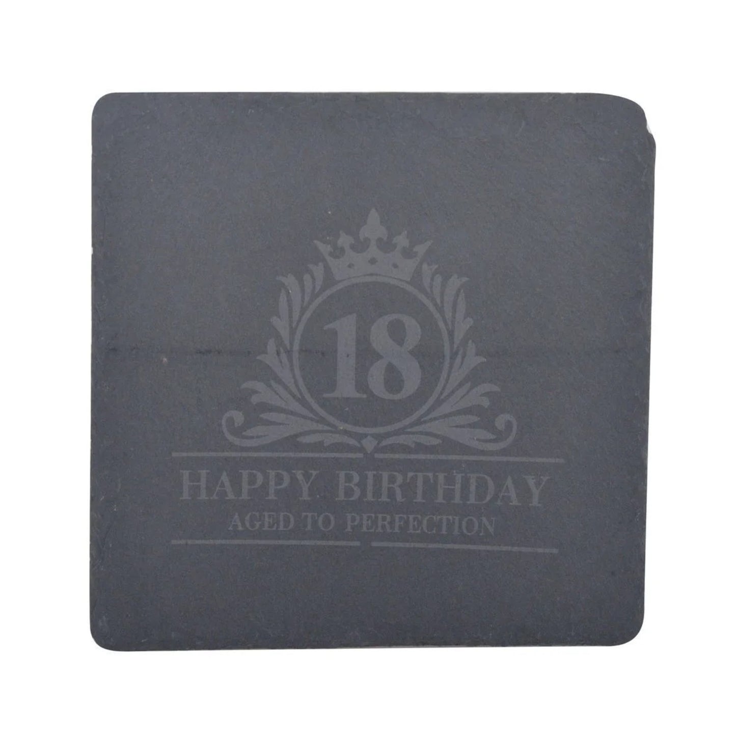 Birthday Whiskey Glass & Slate Coaster Set in Wooden Box 18th