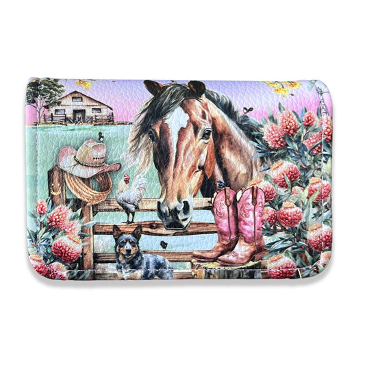 Lisa Pollock PU Leather Card Wallet With Gold Logo Country Dusk