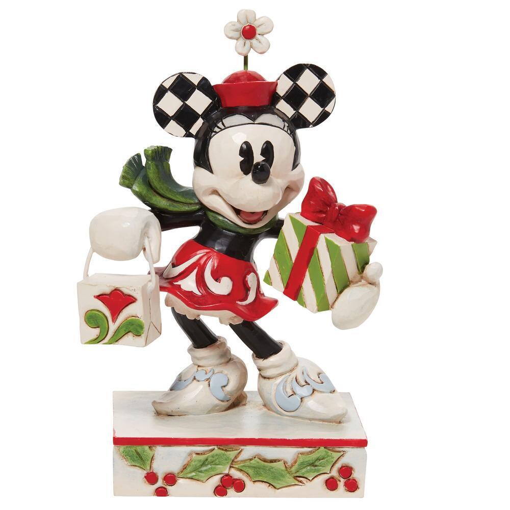 DISNEY TRADITIONS BY JIM SHORE MINNIE WITH BAG & GIFT 13CM
