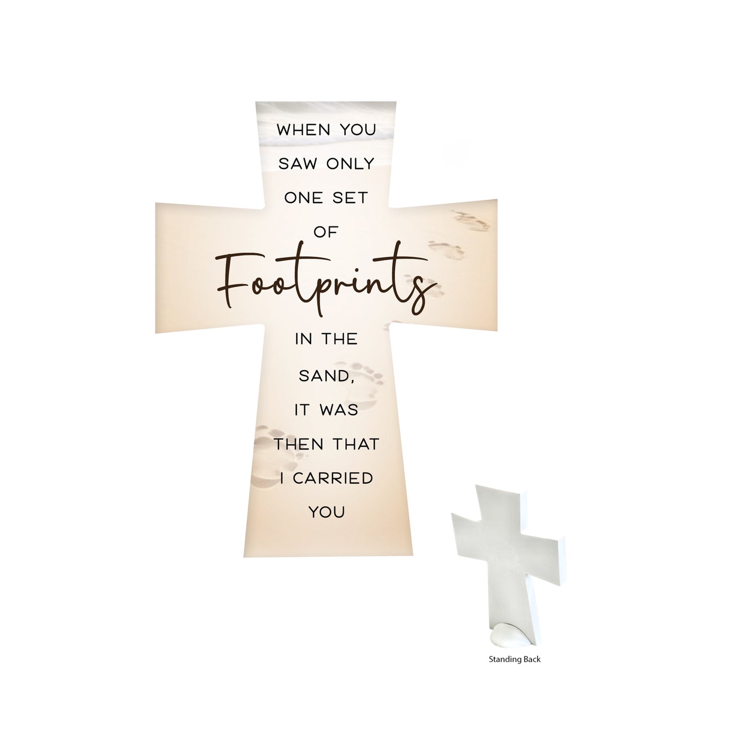CERAMIC STANDING CROSS FOOTPRINTS
