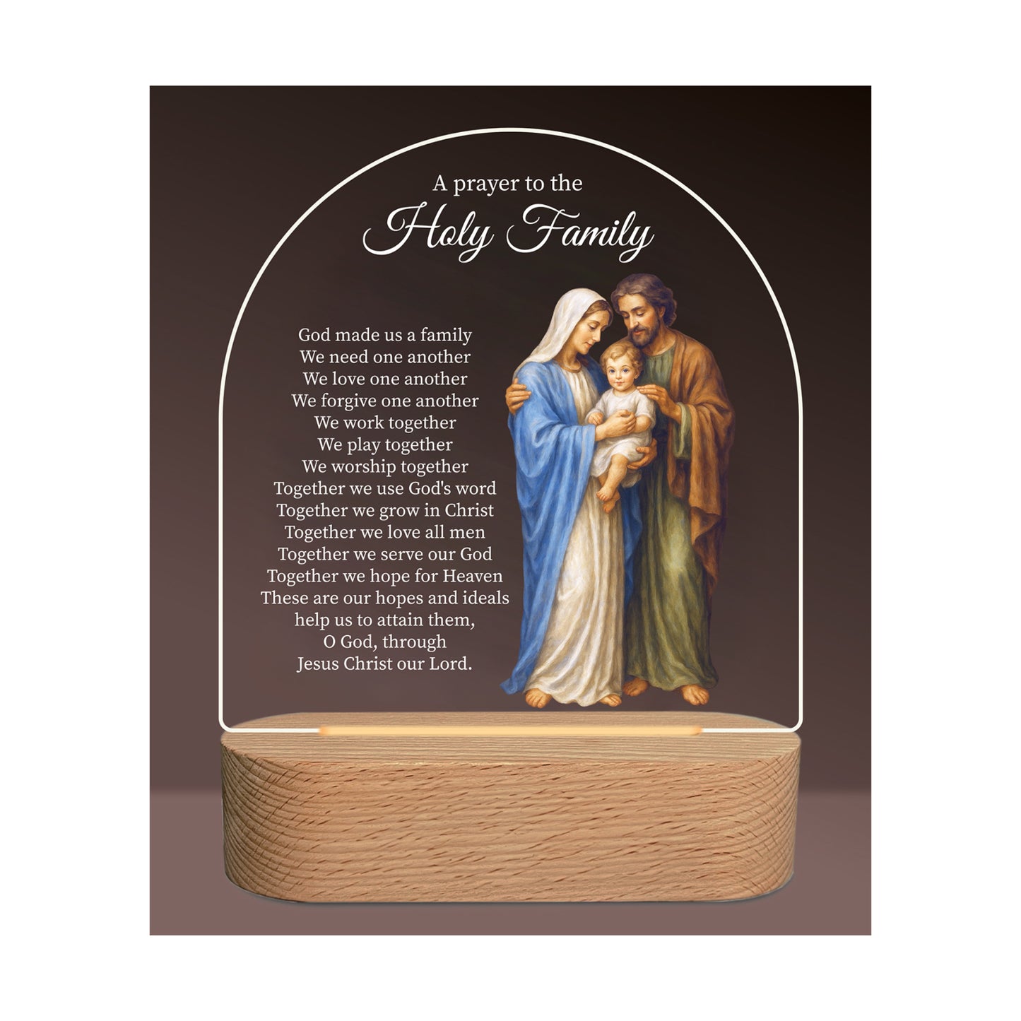Divine Collection LED Plaque With Timber Base Holy Family