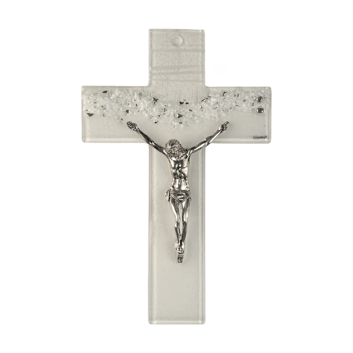 Murano Glass Silver Flex Hanging Crucifix With Jesus