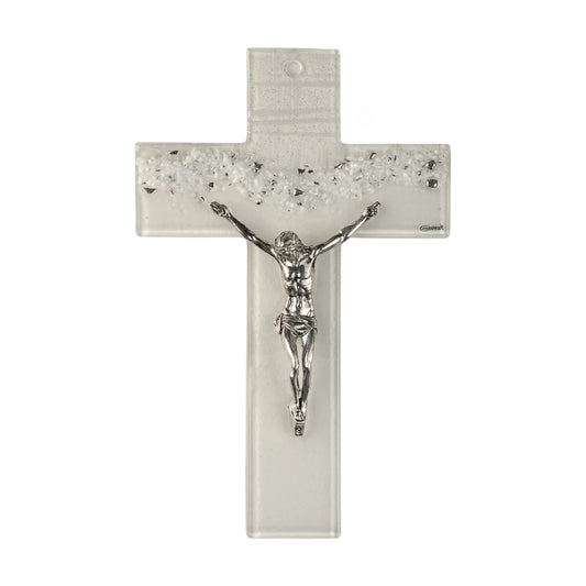 Murano Glass Silver Flex Hanging Crucifix With Jesus