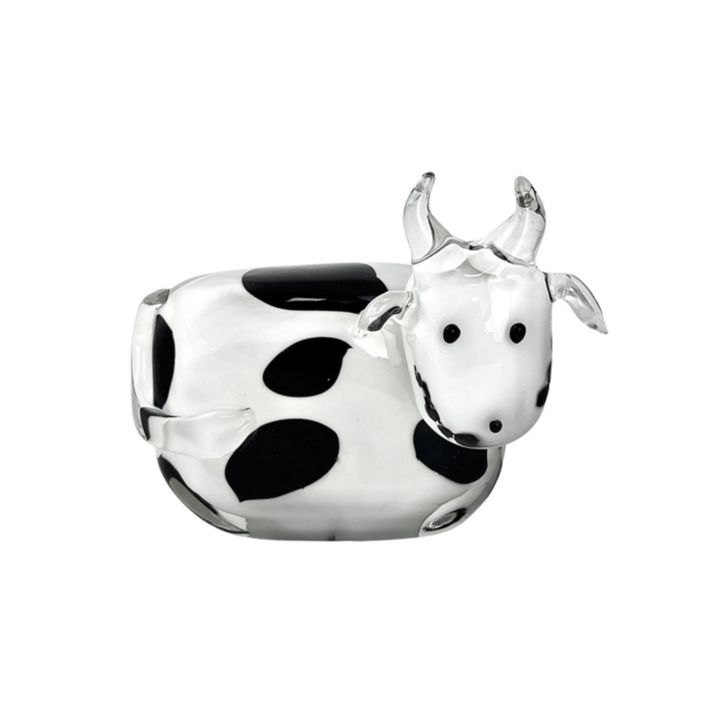 ZIBO ART GLASS MINIATURE COW HOLSTEIN