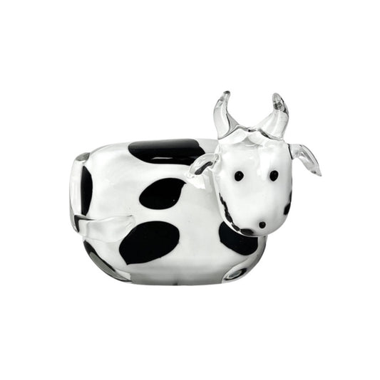 ZIBO ART GLASS MINIATURE COW HOLSTEIN