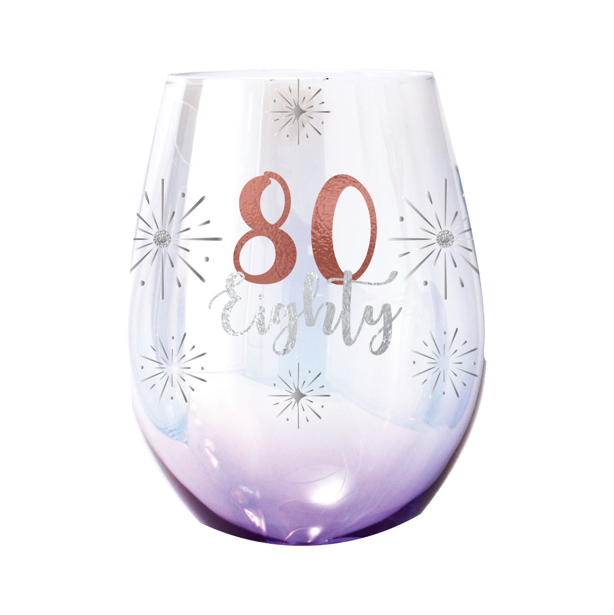 Birthday Stemless Wine Glass Holographic 80th