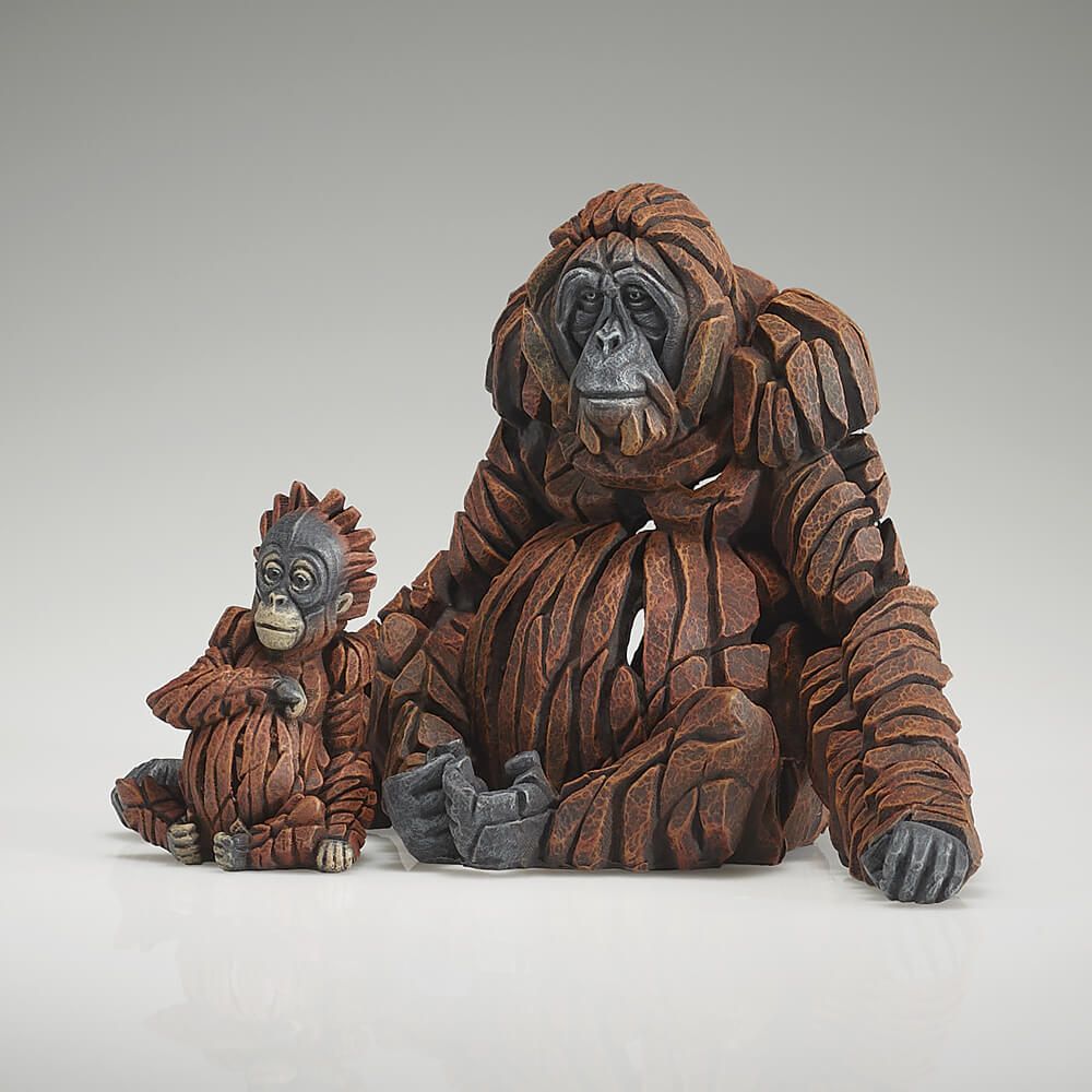EDGE SCULPTURE MINIATURE ORANGUTAN SET MOTHER & BABY