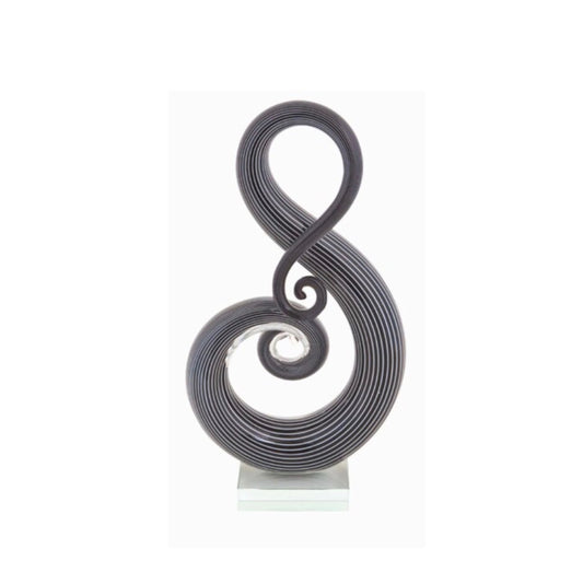 ZIBO ART GLASS ORNAMENT SWIRL CLEF BLACK & WHITE