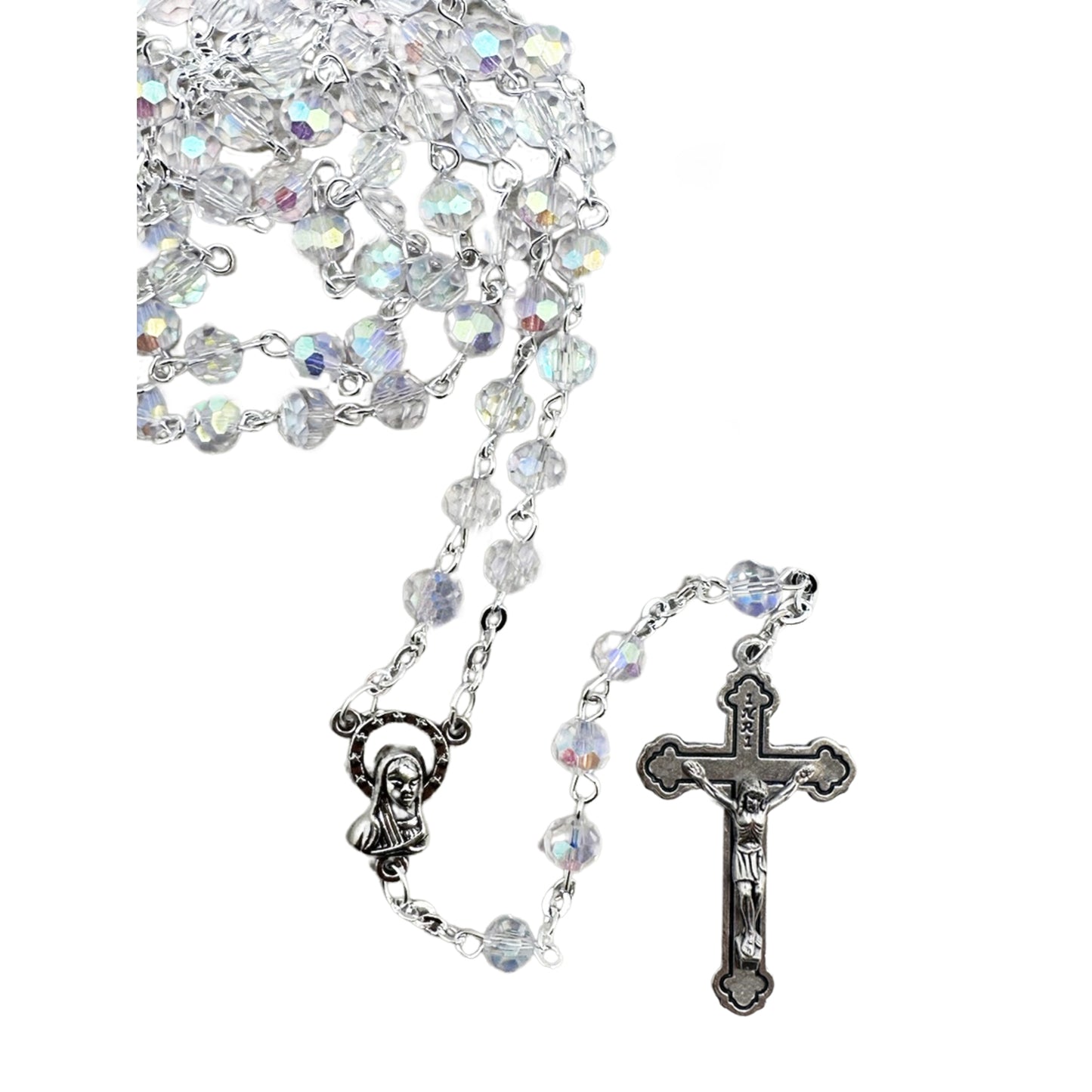 ROSARY BEADS CRYSTAL AURORA BOREALIS CLEAR