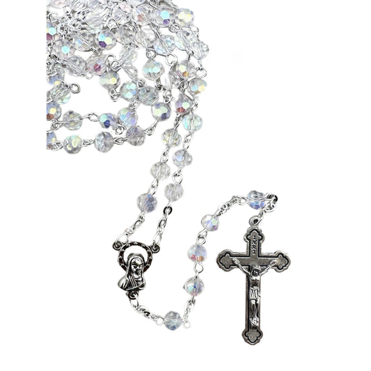 ROSARY BEADS CRYSTAL AURORA BOREALIS CLEAR