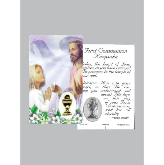 Laminated Window Prayer Card & Charm First Communion Girl
