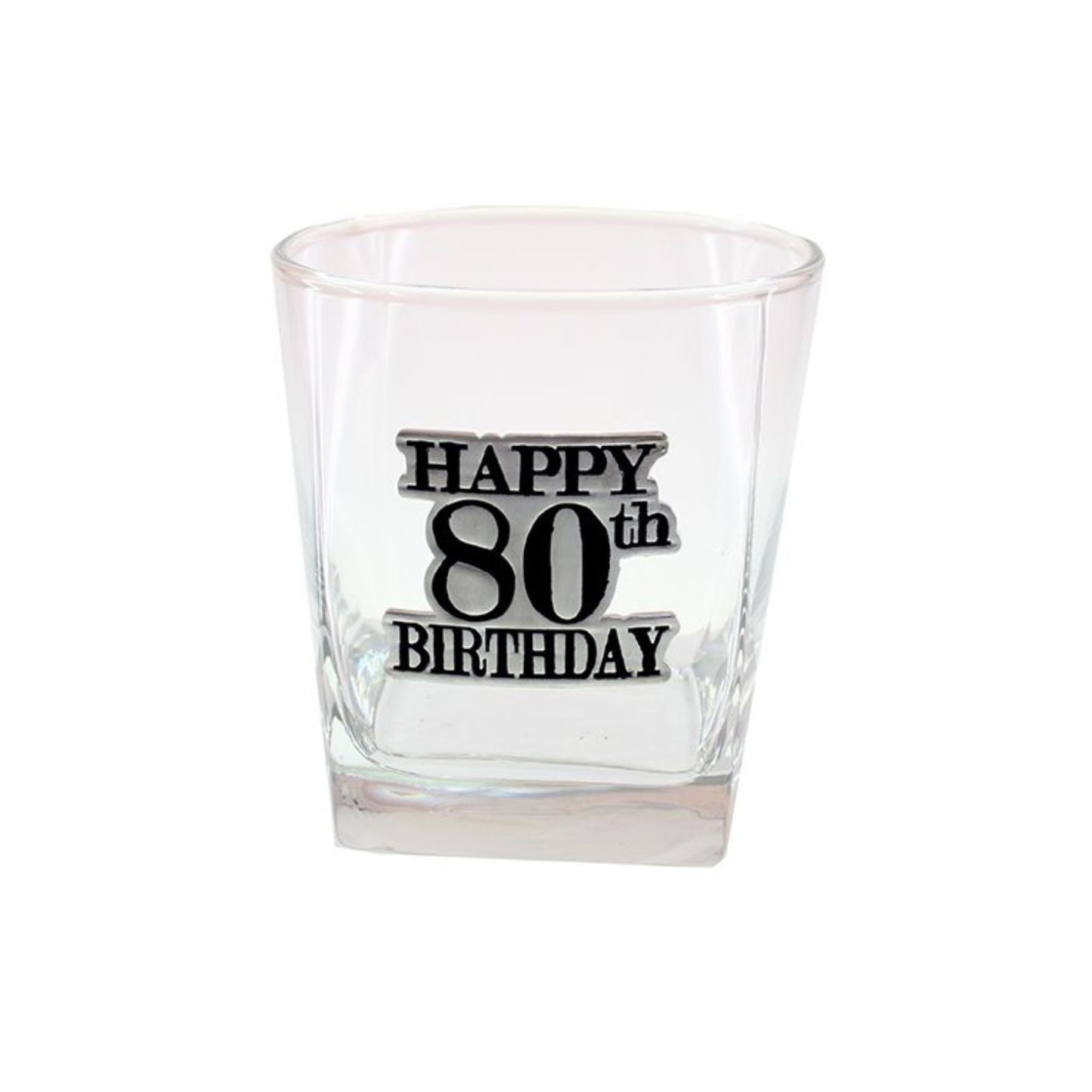 Birthday Whiskey Scotch Glass With Black & Silver Badge 80th