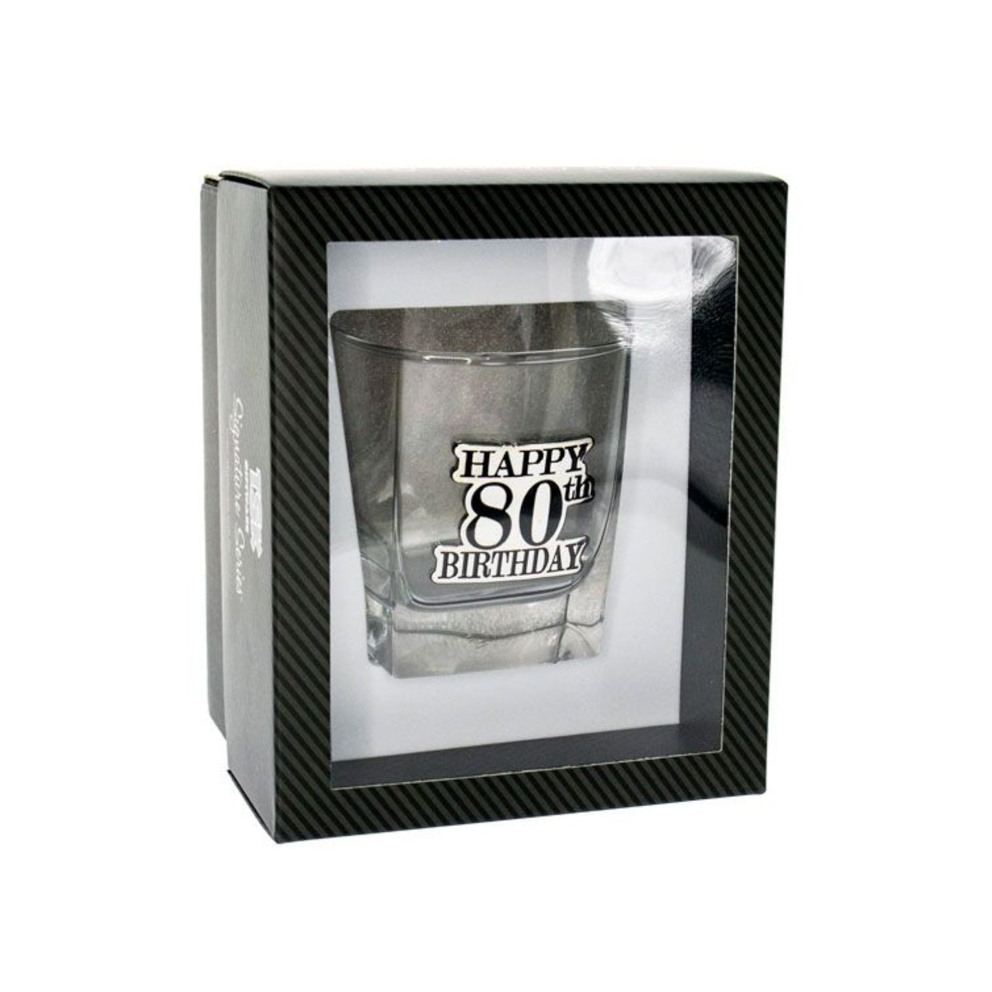 Birthday Whiskey Scotch Glass With Black & Silver Badge 80th