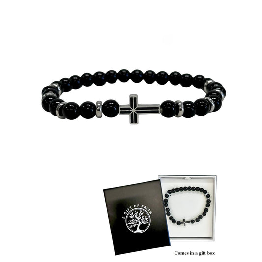 Bracelet Gift Of Faith Black Hematite With Stainless Steel Cross
