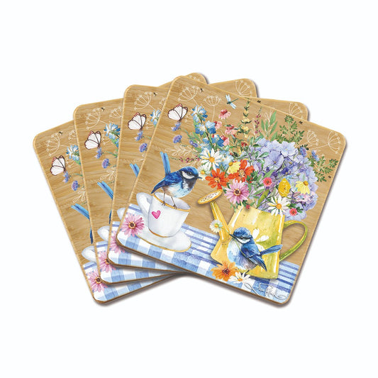 Lisa Pollock Bamboo Coasters Set Of Four Teatime Wrens