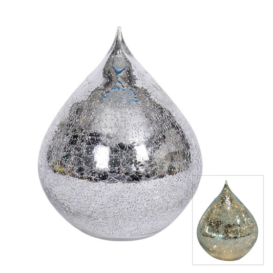 CHRISTMAS MERCURY GLASS LED TEARDROP CONE SILVER LARGE