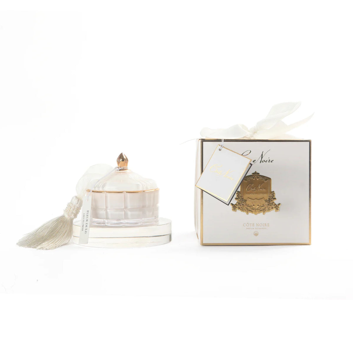 Cote Noire Art Deco Candle White & Gold Jasmine Flower Tea