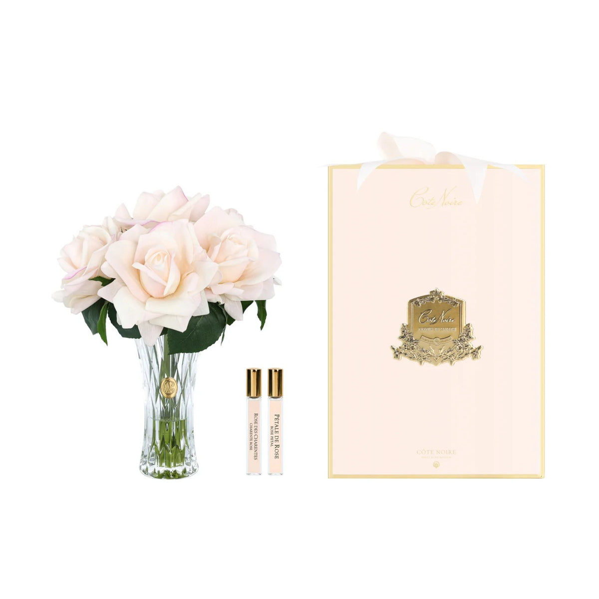 Cote Noire Charente Seven Rose Champagne Pink Cut Glass with Gold Crest