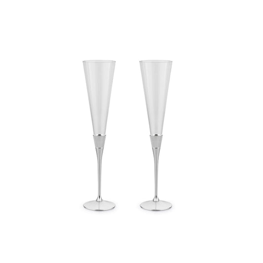 WHITEHILL TOASTING FLUTES WITH SILVER BAND SET