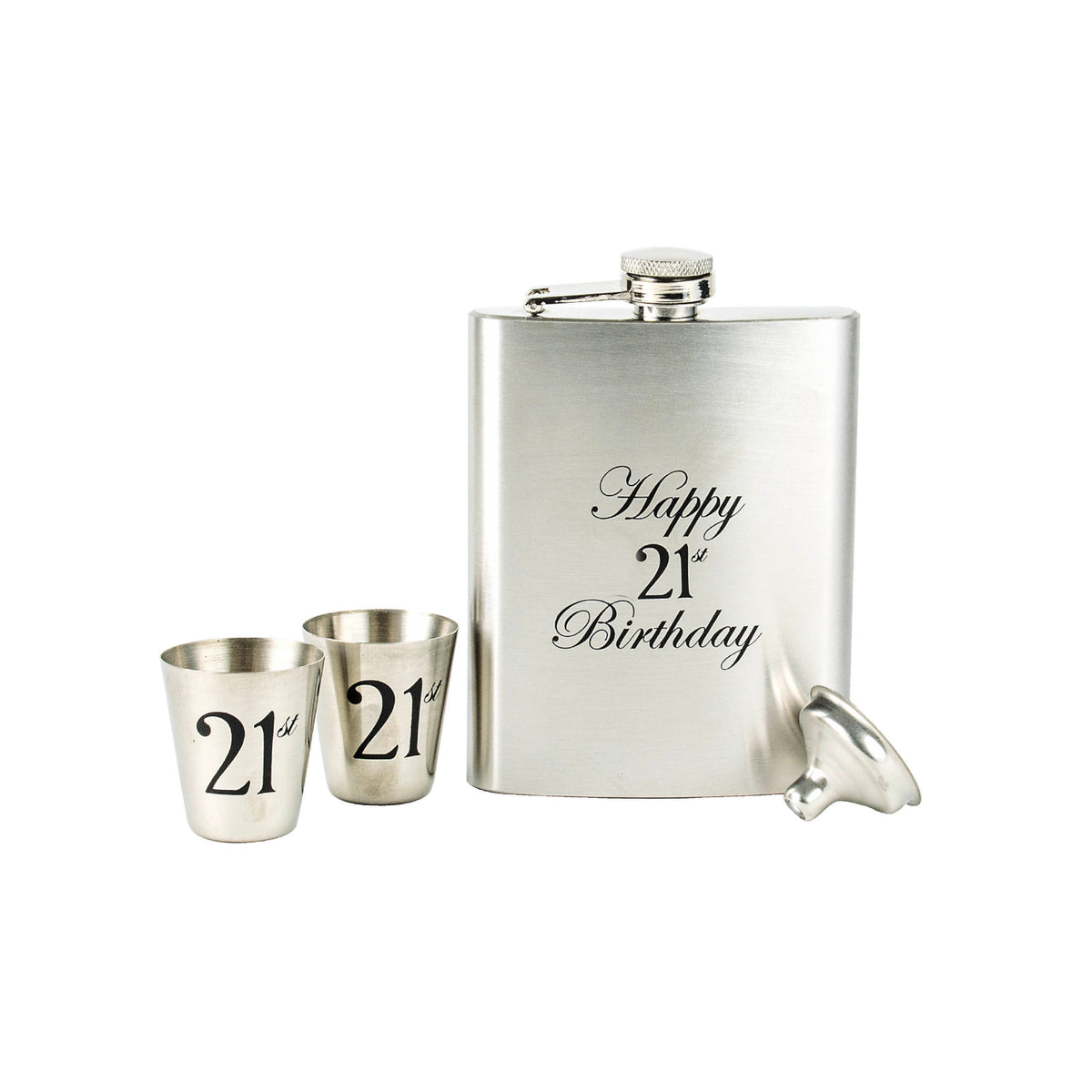 HIP FLASK GIFT SET IN TIMBER BOX 21ST BIRTHDAY