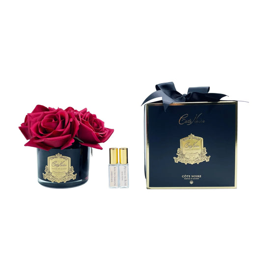 Cote Noire Five Roses Red Black Glass with Gold Crest