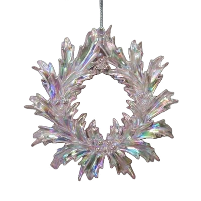 CHRISTMAS ACRYLIC IRRIDESCENT WREATH HANGING DECORATION PINK