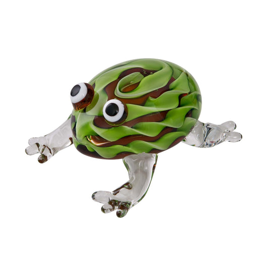 ZIBO ART GLASS FROG GREEN WITH CLEAR LEGS