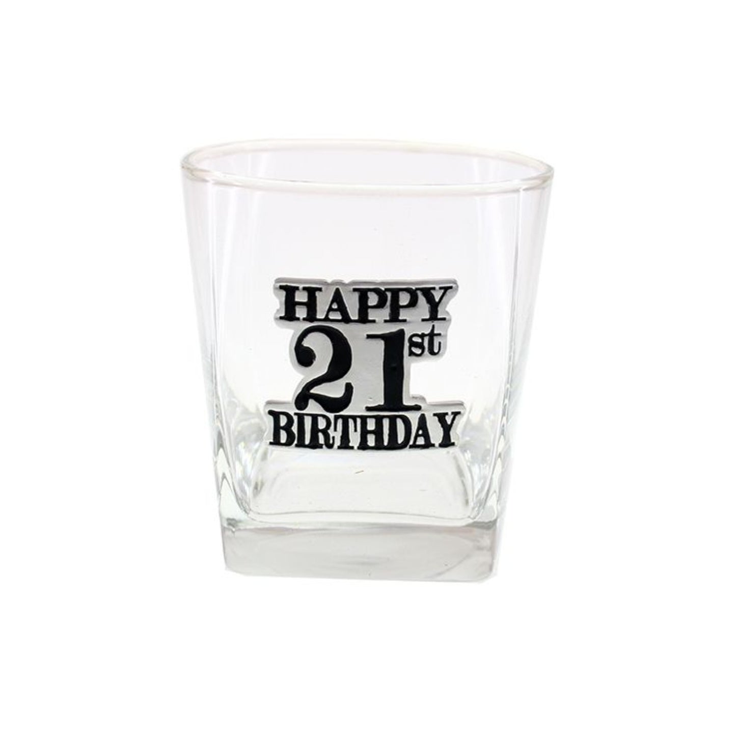 Birthday Whiskey Scotch Glass With Black & Silver Badge 21st