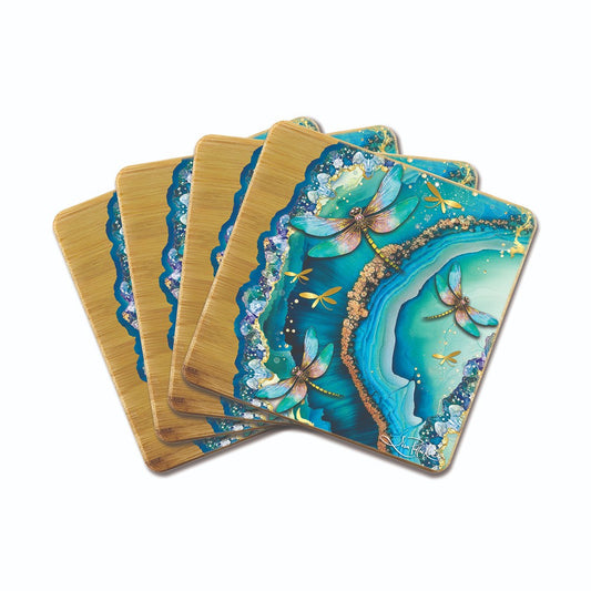 Lisa Pollock Bamboo Coasters Set Of Four Turquoise Dragonfly