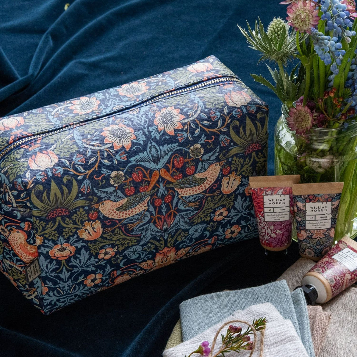 William Morris at Home Strawberry Thief Lrg Toiletry Bag Blue