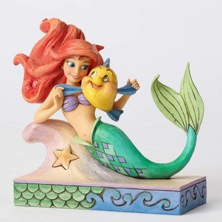 DISNEY TRADITIONS LITTLE MERMAID FUN AND FRIENDS ARIEL WITH FLOUNDER 13.5CM