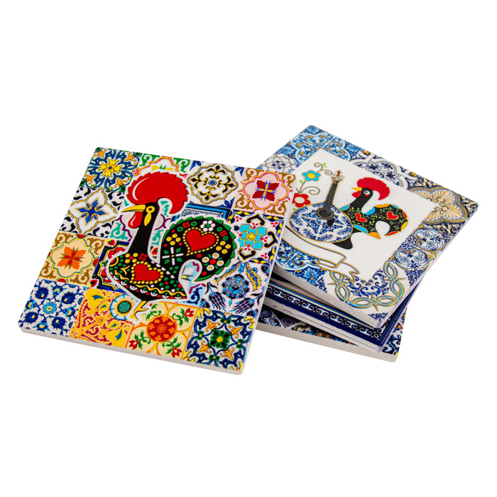 CERAMIC COASTERS BARCELONA SQUARE SET OF 4 INDIGO