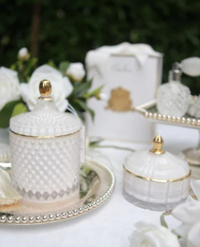 Cote Noire Art Deco Candle White & Gold Jasmine Flower Tea