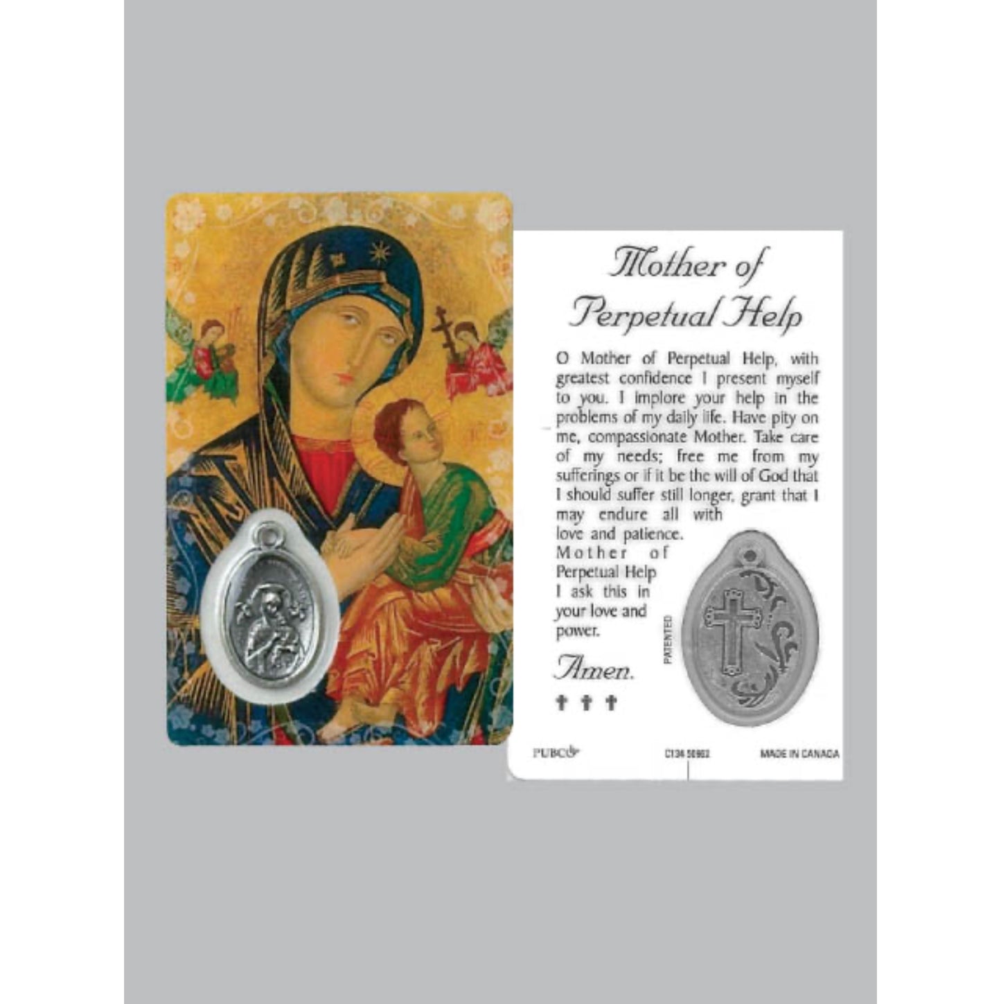Laminated Window Prayer Card & Charm Mother of Perpetual Help