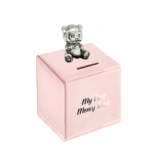 Money Bank Pink Leather With Bear Motiff Baby Girl
