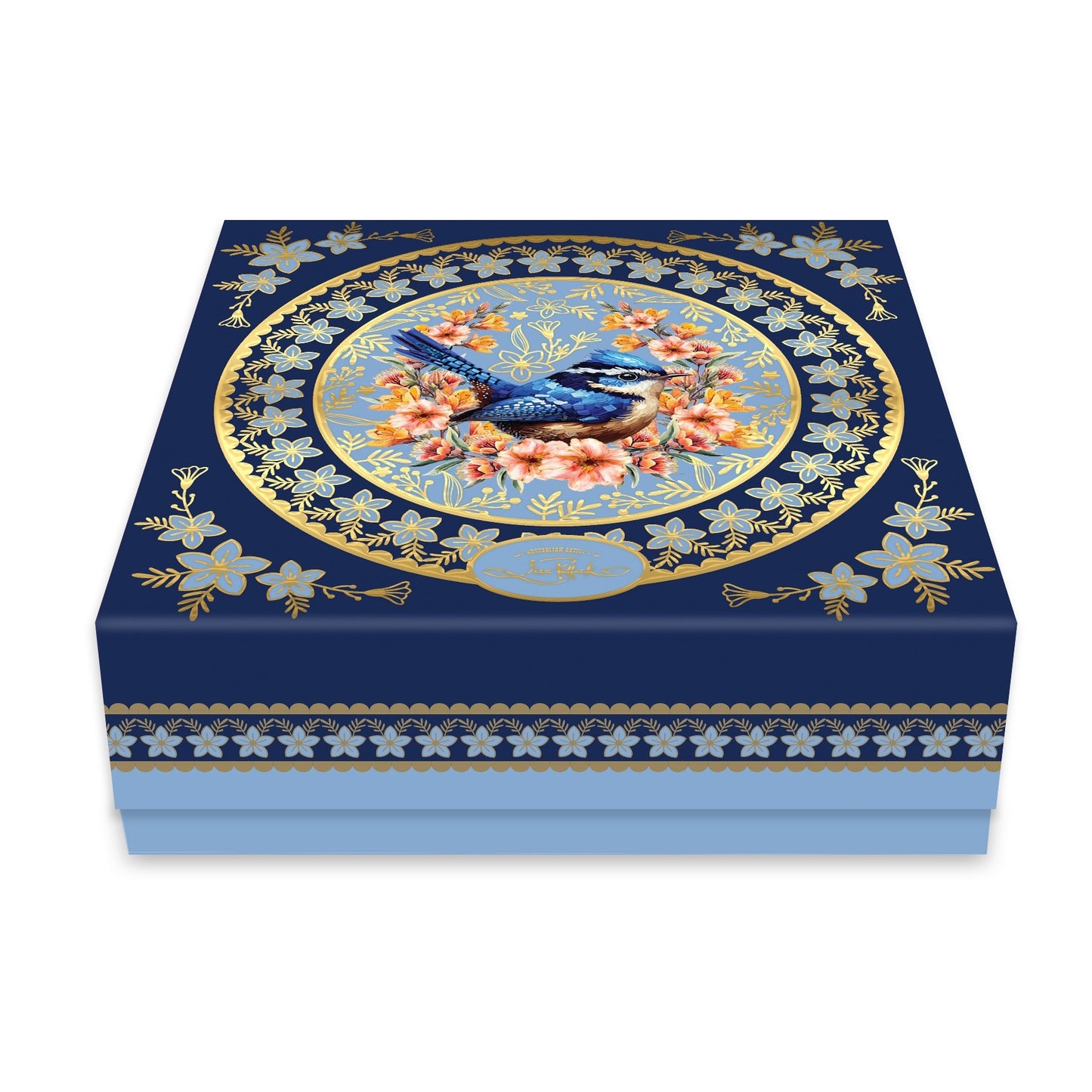 Lisa Pollock Ceramic Jar With Lid In Gift Box Blue Wrens