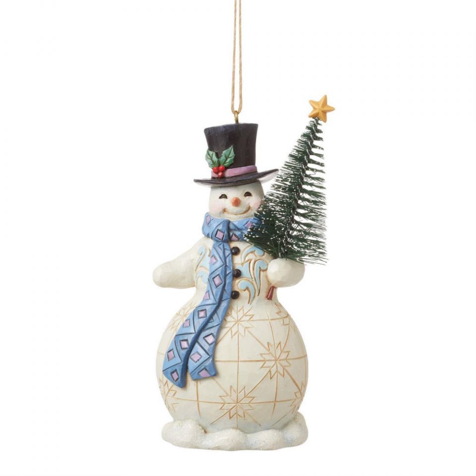 Heartwood Creek By Jim Shore Snowman Holding Christmas Tree Hanging Ornament
