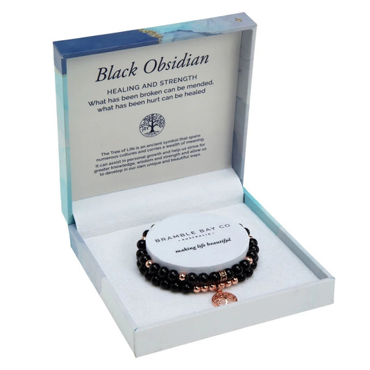 Bramble Bay Duo Bracelet Set Black Obsidian Rose Gold