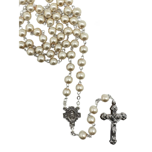 ROSARY BEADS MOTHER OF PEARL WHITE