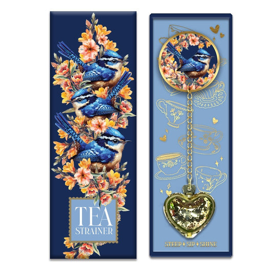 Lisa Pollock Ceramic Tea Strainer With Gold Detailing Blue Wrens