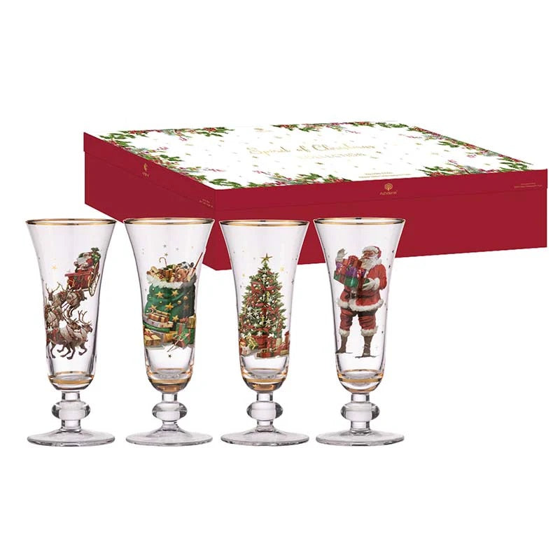 ASHDENE SPIRIT OF CHRISTMAS GLASS CHAMPAGNE SET OF 4